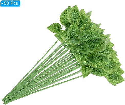PATIKIL Floral Wire Stem with Leaves, 20 Pcs Artificial Plastic Rose Floral Wire Stems for DIY Craft Bouquet Making Floral Arrangement Tools Wedding Decoration in Saudi Arabia
