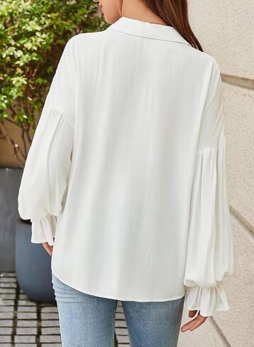 Astylish Women's Casual Blouses Business Linen Tops Cute Puff Sleeve V Neck Button-Down Henley Shirts 2025 Fall Outfits in Saudi Arabia
