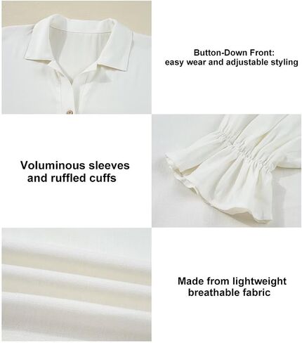Astylish Women's Casual Blouses Business Linen Tops Cute Puff Sleeve V Neck Button-Down Henley Shirts 2025 Fall Outfits in Saudi Arabia
