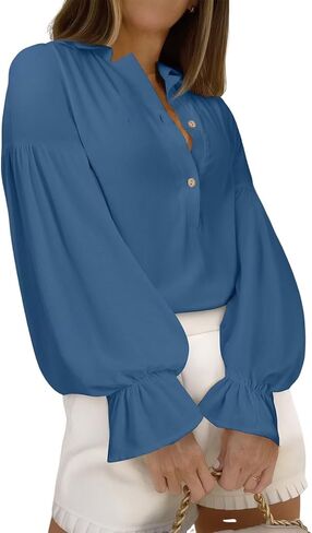 Astylish Women للنساء البلوزات أعمال بياضات الأعمال قمم اللطيف بنفخة الأكمام V العنق القمصان Henley 2025 Fall Outfits in Kuwait
