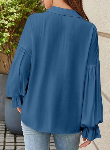 Astylish Women للنساء البلوزات أعمال بياضات الأعمال قمم اللطيف بنفخة الأكمام V العنق القمصان Henley 2025 Fall Outfits in Kuwait