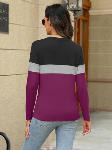 Womens Long Sleeve Tops Button Down Shirts Color Block Casual Fall Shirts Trendy Tops in Saudi Arabia