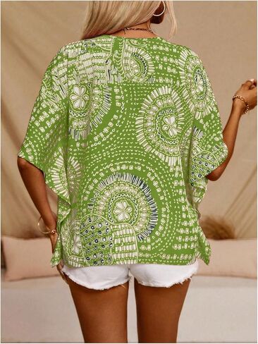 GORGLITTER Women's Allover Print Hawaiian Shirt Dolman Short Sleeve V Neck Summer Tops 2025 Vacation in Saudi Arabia