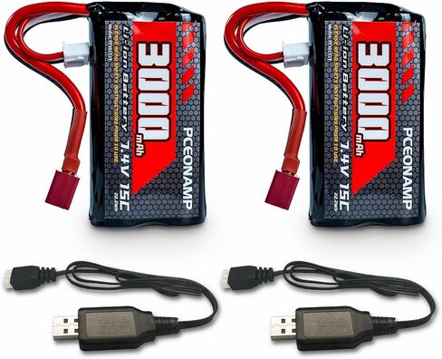7.4V Li-ion Battery 3000mAh 2S with Deans T Plug Rechargeable High Capacity RC Battery Fit for WLtoys 4WD High Speed RC Cars and Most 1/10, 1/12, 1/16 Scale RC Cars Trucks with 2 USB Chargers in Saudi Arabia