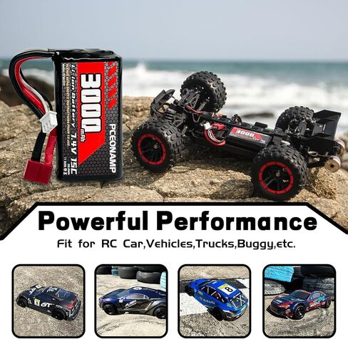 7.4V Li-ion Battery 3000mAh 2S with Deans T Plug Rechargeable High Capacity RC Battery Fit for WLtoys 4WD High Speed RC Cars and Most 1/10, 1/12, 1/16 Scale RC Cars Trucks with 2 USB Chargers in Saudi Arabia