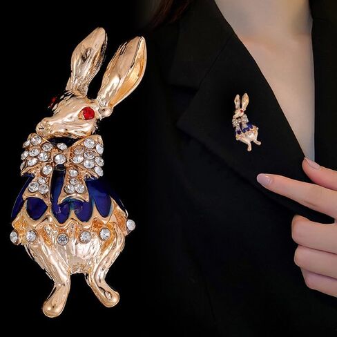 Dreuyet Rhinestone Rabbit Brooch Pin for Women Lady Crystal Bunny Animal Brooches Dainty Cute Rabbit Carrot Lapel Pins Easter Day Party Pin Fashion Gentleman Accessory Jewelry in Saudi Arabia