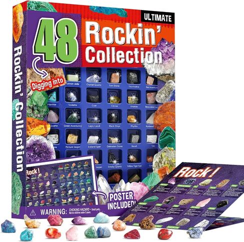 Byncceh Rock Collection Box for Kids - 25 Unique Gemstones- Educational Science Kit, Great STEM Gift for Boys & Girls in Saudi Arabia