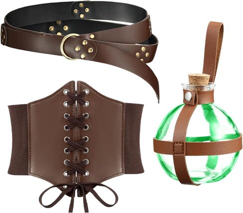 Zhanmai Renaissance Corset Leather Potion Belt with Potion Bottle Medieval Witch Viking Pirate Ren Fair Costume Accessories in Saudi Arabia