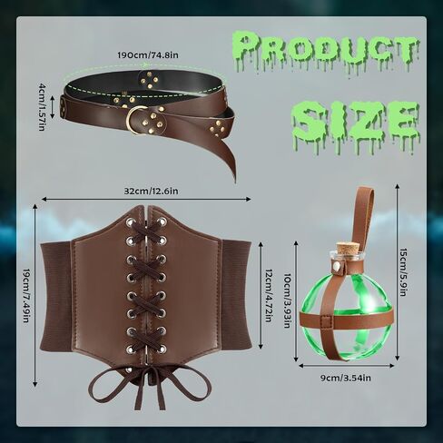 Zhanmai Renaissance Corset Leather Potion Belt with Potion Bottle Medieval Witch Viking Pirate Ren Fair Costume Accessories in Saudi Arabia
