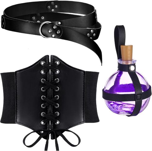 Zhanmai Renaissance Corset Leather Potion Belt with Potion Bottle Medieval Witch Viking Pirate Ren Fair Costume Accessories in Saudi Arabia