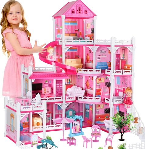 Doll House for Girls with Light,10 Rooms Dollhouse with Dolls Figure, Puppies, Furnitures, Accessories, Playhouse Gift for Kids 3 4 5 6 7 8 9 10 Year Old in Saudi Arabia