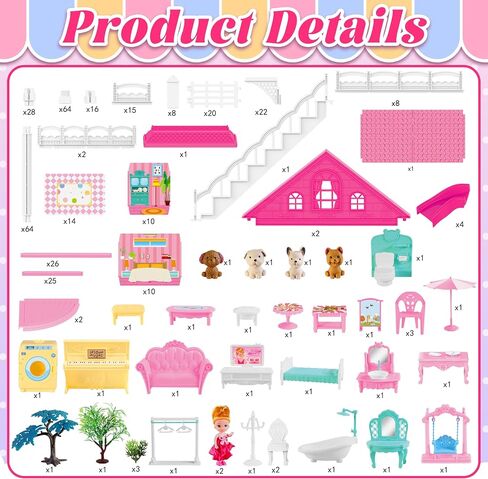 Doll House for Girls with Light,10 Rooms Dollhouse with Dolls Figure, Puppies, Furnitures, Accessories, Playhouse Gift for Kids 3 4 5 6 7 8 9 10 Year Old in Saudi Arabia