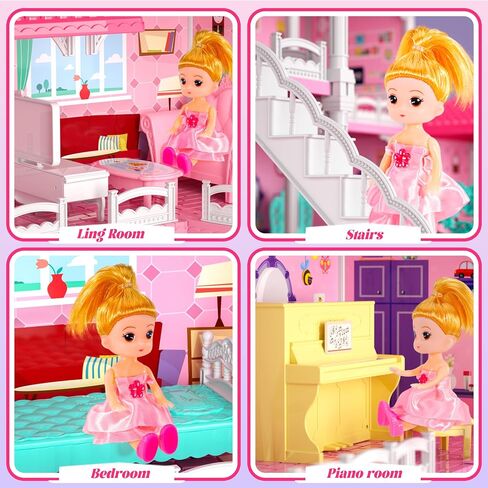 Doll House for Girls with Light,10 Rooms Dollhouse with Dolls Figure, Puppies, Furnitures, Accessories, Playhouse Gift for Kids 3 4 5 6 7 8 9 10 Year Old in Saudi Arabia