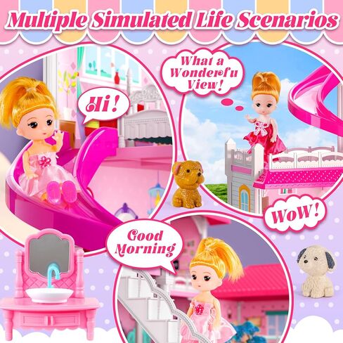Doll House for Girls with Light,10 Rooms Dollhouse with Dolls Figure, Puppies, Furnitures, Accessories, Playhouse Gift for Kids 3 4 5 6 7 8 9 10 Year Old in Saudi Arabia