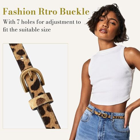 Leopared Print Leather Belt for Women Calf Hair Animal Skinny Ladies Waist Belts for Jeans Dress Pants in Saudi Arabia