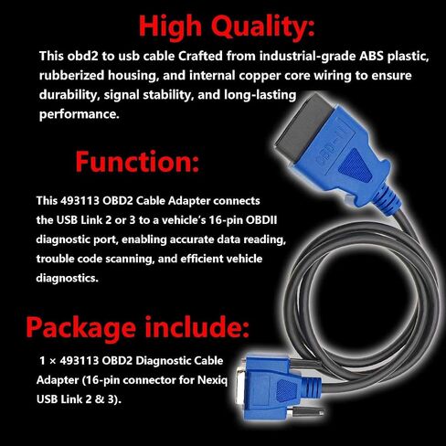 493113 OBD2 Diagnostic Cable Adapter for Nexiq USB Link 2 & 3 for J1962 Vehicles Replacement for Ford for GM for Dodge for Volvo for Mack for Isuzu for Hino,16-Pin in Saudi Arabia