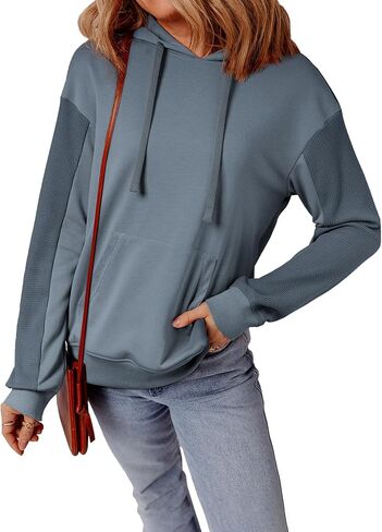 EVALESS Hoodies for Women Long Sleeve Patchwork Waffle Knit Drawstring Oversized Hooded Sweatshirt Tops Fashion 2025 in Saudi Arabia