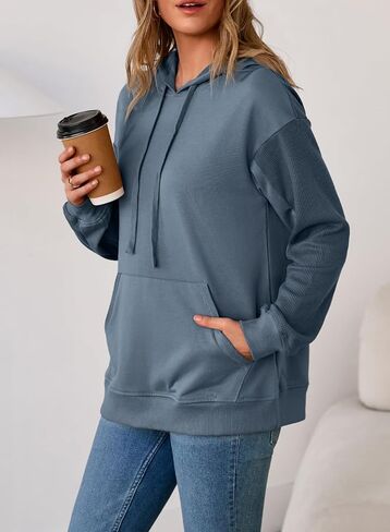 EVALESS Hoodies for Women Long Sleeve Patchwork Waffle Knit Drawstring Oversized Hooded Sweatshirt Tops Fashion 2025 in Saudi Arabia