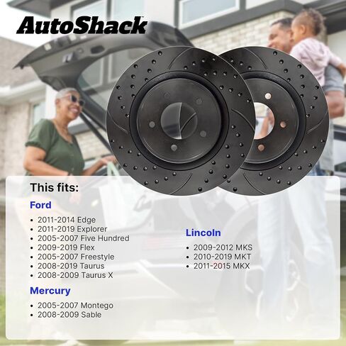 Autoshack الخلفي حفر ودوارات الفرامل المشقوق | استبدال Ford Explorer Edge Flex خمسمائة حرة Taurus X Lincoln MKX MKS Mkt Mkt Mercury Sable | أسود مطلي | 2-PC مجموعة | Nightguard in Saudi Arabia