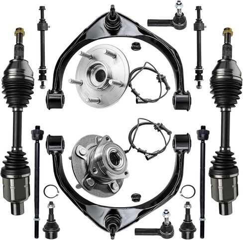 Detroit Axle - 4WD 14pc Front CV Axles Kit for 2013-2018 Ram 1500, 2 CV Axles 2 Wheel Bearing Hubs 2 Upper Control Arms 2 Lower Ball Joints 2 Sway Bars 4 Tie Rods 2014 2015 2016 2017 Replacement in Saudi Arabia