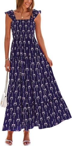 PRETTYGARDEN Women's 2025 Floral Maxi Sundress Smocked Tank Dress Sleeveless Ruffle Summer Tiered Long Dresses in Saudi Arabia