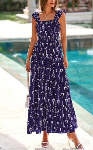 PRETTYGARDEN Women's 2025 Floral Maxi Sundress Smocked Tank Dress Sleeveless Ruffle Summer Tiered Long Dresses in Saudi Arabia