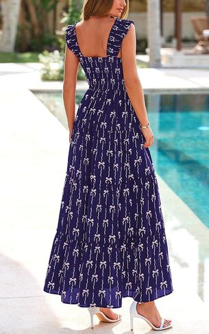 PRETTYGARDEN Women's 2025 Floral Maxi Sundress Smocked Tank Dress Sleeveless Ruffle Summer Tiered Long Dresses in Saudi Arabia