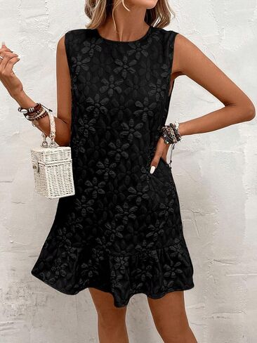 SOLY HUX Women's Sleeveless Tank Dress Round Neck Ruffle Hem Casual Jacquard Hem Smock Summer Mini Dresses for Women in Saudi Arabia