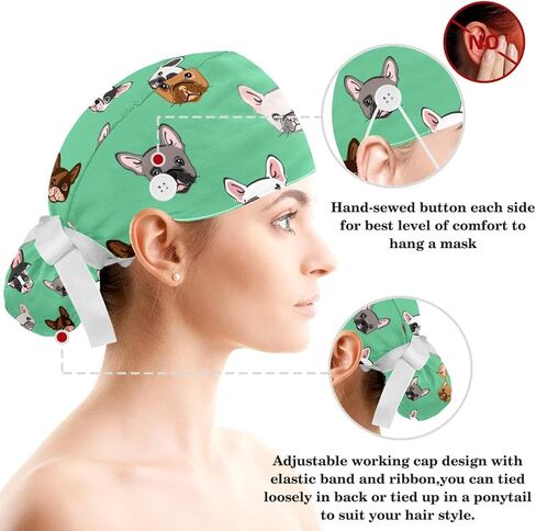 Adjustable Working Cap with Hair Ties Scrunchy with Ponytail Pocket Elastic Tie, Sunflower Black Pattern in Saudi Arabia