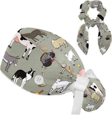 Adjustable Working Cap with Hair Ties Scrunchy with Ponytail Pocket Elastic Tie, Sunflower Black Pattern in Saudi Arabia