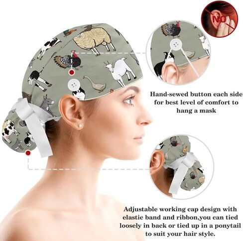 Adjustable Working Cap with Hair Ties Scrunchy with Ponytail Pocket Elastic Tie, Sunflower Black Pattern in Saudi Arabia
