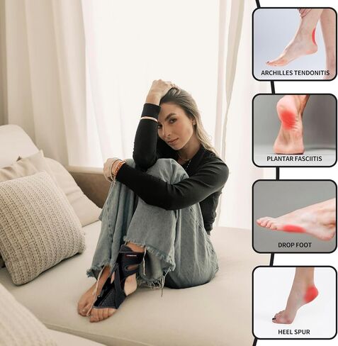 Plantar Fasciitis Night Splint, Upgraded Adjustable Foot Brace for Pain Relief, Drop Foot, Achilles Tendonitis & Heel Spur Relief for Women & Men (Black) in Saudi Arabia