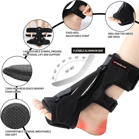 Plantar Fasciitis Night Splint, Upgraded Adjustable Foot Brace for Pain Relief, Drop Foot, Achilles Tendonitis & Heel Spur Relief for Women & Men (Black) in Saudi Arabia
