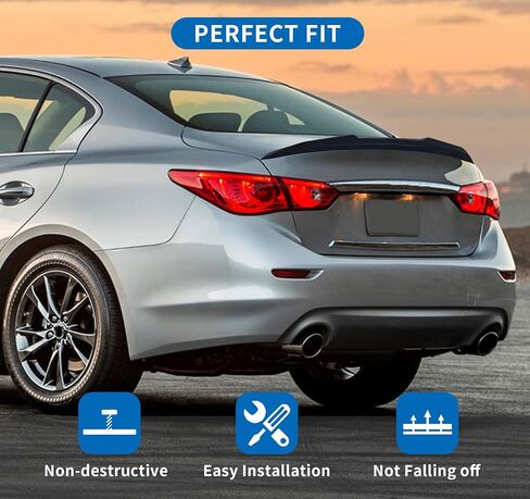 أجنحة المفسد الخلفي لـ Infiniti Q50 2014 2015 2015 2017 2018 2019 2020 2021 Trunk Spoiler Wing Trunk Tail Trunk Trunk Lid ، أداء أسود لامع - نمط PSM in Kuwait