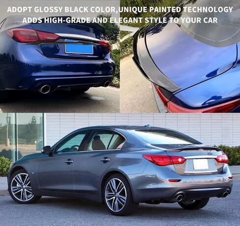 أجنحة المفسد الخلفي لـ Infiniti Q50 2014 2015 2015 2017 2018 2019 2020 2021 Trunk Spoiler Wing Trunk Tail Trunk Trunk Lid ، أداء أسود لامع - نمط PSM in Kuwait