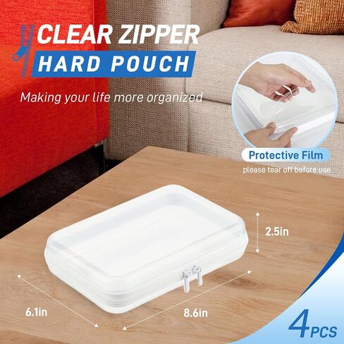 2 PCS Clear Sheippered Hard Capouch ، Date ، Date ، مقاومة للتخزين للماء لمستحضرات التجميل ، المجوهرات ، الألعاب ، واللوازم المكتبية ، علبة السوستة الصلبة الصلبة للمنزل والسفر والاستخدام في الهواء الطلق (7.1 "x4.4" x2.5 "، 2 COUNT) in Saudi Arabia