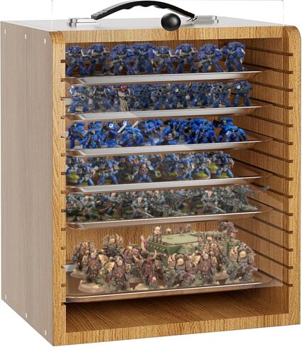 Miniature Storage Case for Collectibles Miniatures, Wooden Display Cases with 6 Trays, Miniature Display Case Miniatures Transport Case (Black) in Kuwait