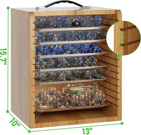 Miniature Storage Case for Collectibles Miniatures, Wooden Display Cases with 6 Trays, Miniature Display Case Miniatures Transport Case (Black) in Kuwait
