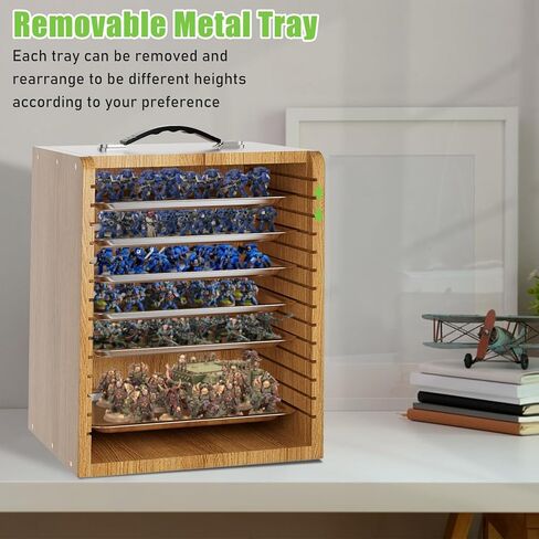 Miniature Storage Case for Collectibles Miniatures, Wooden Display Cases with 6 Trays, Miniature Display Case Miniatures Transport Case (Black) in Kuwait