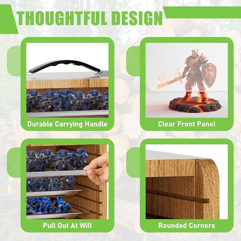 Miniature Storage Case for Collectibles Miniatures, Wooden Display Cases with 6 Trays, Miniature Display Case Miniatures Transport Case (Black) in Kuwait