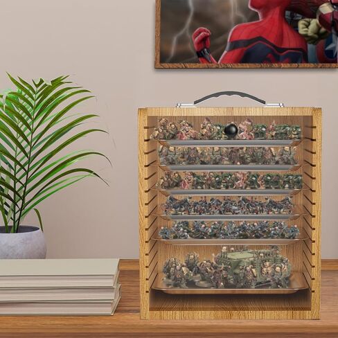 Miniature Storage Case for Collectibles Miniatures, Wooden Display Cases with 6 Trays, Miniature Display Case Miniatures Transport Case (Black) in Kuwait