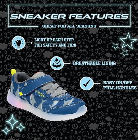 Western Chief Kids Lighted Flash Feet Sneakers-أحذية شبكية قابلة للتنفس مع الأضواء الوامضة ، حزام قابل للتعديل ، ونعل خارجي مقاوم للانزلاق للفتيان والبنات النشطين in Saudi Arabia