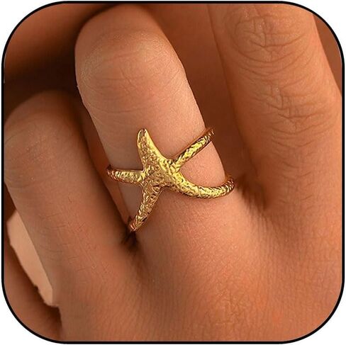 Starfish Statement Ring for Women Chunky Gold Silver Starfish Rings Trendy Open Adjustable Minimalist Rings Summer Beach Jewelry Gifts for Women in Saudi Arabia