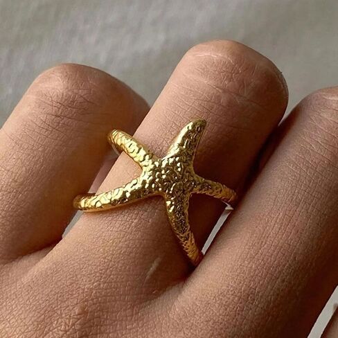 Starfish Statement Ring for Women Chunky Gold Silver Starfish Rings Trendy Open Adjustable Minimalist Rings Summer Beach Jewelry Gifts for Women in Saudi Arabia