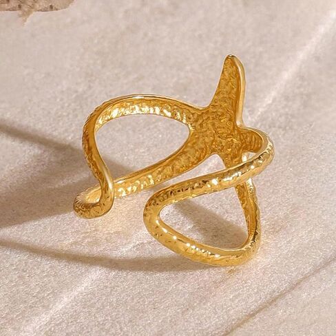 Starfish Statement Ring for Women Chunky Gold Silver Starfish Rings Trendy Open Adjustable Minimalist Rings Summer Beach Jewelry Gifts for Women in Saudi Arabia