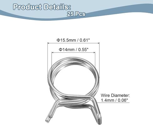 Uxcell 25pcs 24mm/0.95inch diat inner double spring clamp ، مقاطع زنبركية قابلة للتعديل من الفولاذ المقاوم للصدأ لخط خرطوم أنبوب ماء أنبوب ماء أنبوب الماء in Kuwait