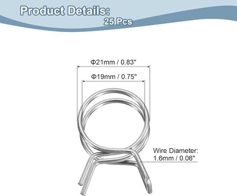 Uxcell 25pcs 24mm/0.95inch diat inner double spring clamp ، مقاطع زنبركية قابلة للتعديل من الفولاذ المقاوم للصدأ لخط خرطوم أنبوب ماء أنبوب ماء أنبوب الماء in Kuwait
