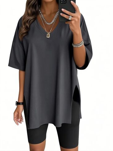 Womens Oversized Tshirts Workout Gym Shirts Moon Print Tees Side Slit Plus Size Top in Saudi Arabia