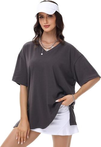 Womens Oversized Tshirts Workout Gym Shirts Moon Print Tees Side Slit Plus Size Top in Saudi Arabia