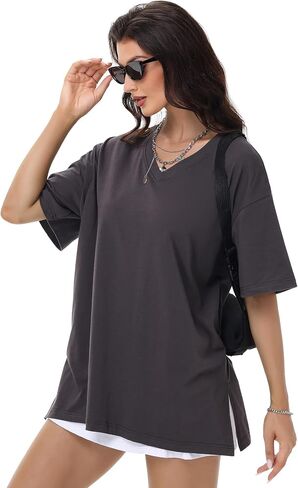 Womens Oversized Tshirts Workout Gym Shirts Moon Print Tees Side Slit Plus Size Top in Saudi Arabia